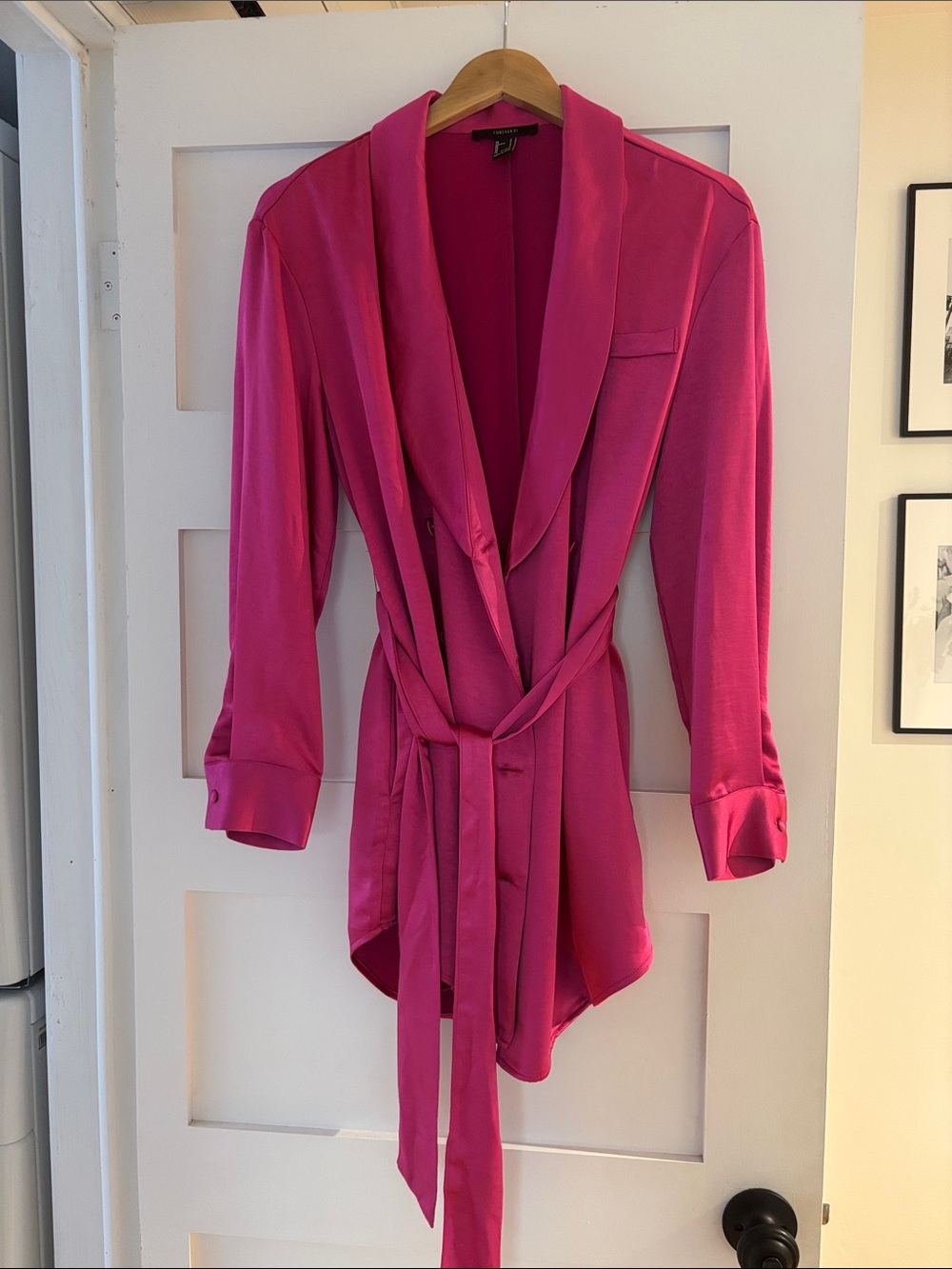 Women's Fuchsia Satin Wrap Blazer mini dress